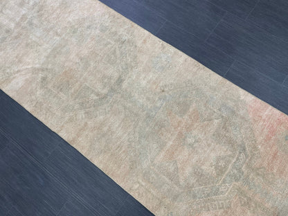 Muted Vintage Runner Rug 2.7 x 12.2 Muted Turkish Runner Star Rug Muted Oushak Runner Rug Hallway Runner Kitchen Runner Rug Wool Runner