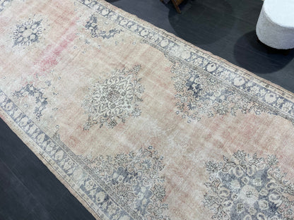 Muted Distressed Runner Rug, Antique Turkish Runner 5x13 Rug Vintage Runner Rug Hallway Runner Rug Kitchen Runner Rug Wool Handmade Runner