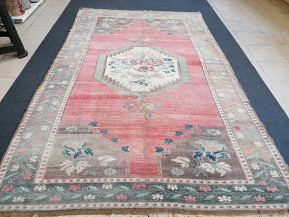Turkish rug 5'2x8'6 vintage large rug, oushak hand made wool rug, living room rug, kitchen rug,bohemian rug