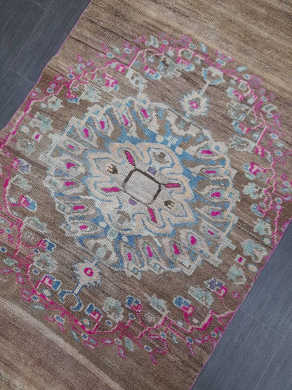 Vintage Runner Rug 3.6 x 10.5 Turkish Runner Rug Varigated  Brown Vintage Runner Rug Hallway Runner Rug Kitchen Runner Rug Wool Runner