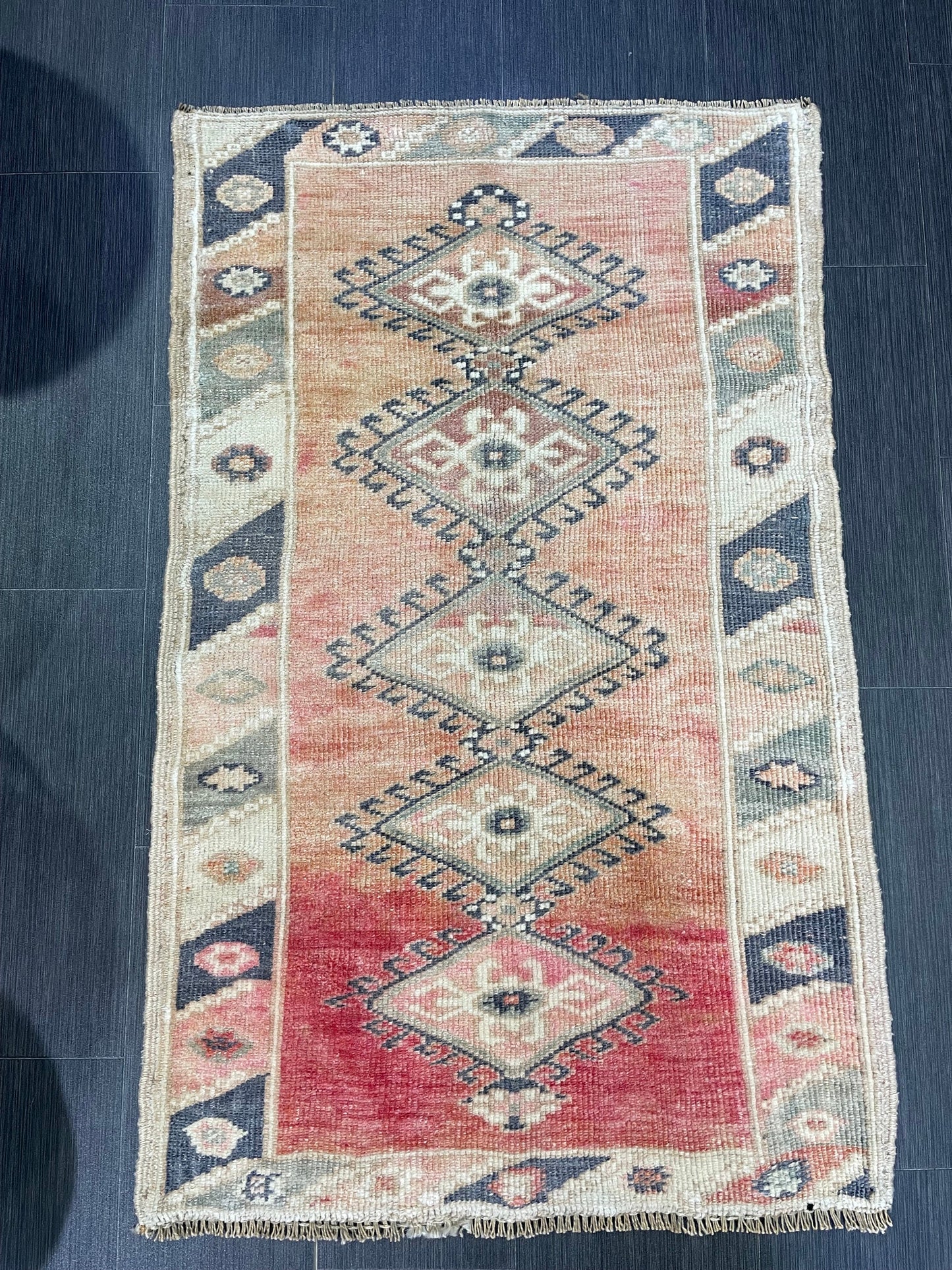 Blue Vintage Rug 2.6 x 4.2 Rug  Oushak Rug, Wool Oriental Rug Hand Made Rug Persian Rug, Vintage Turkish Rug Hand Knotted Wool Rug