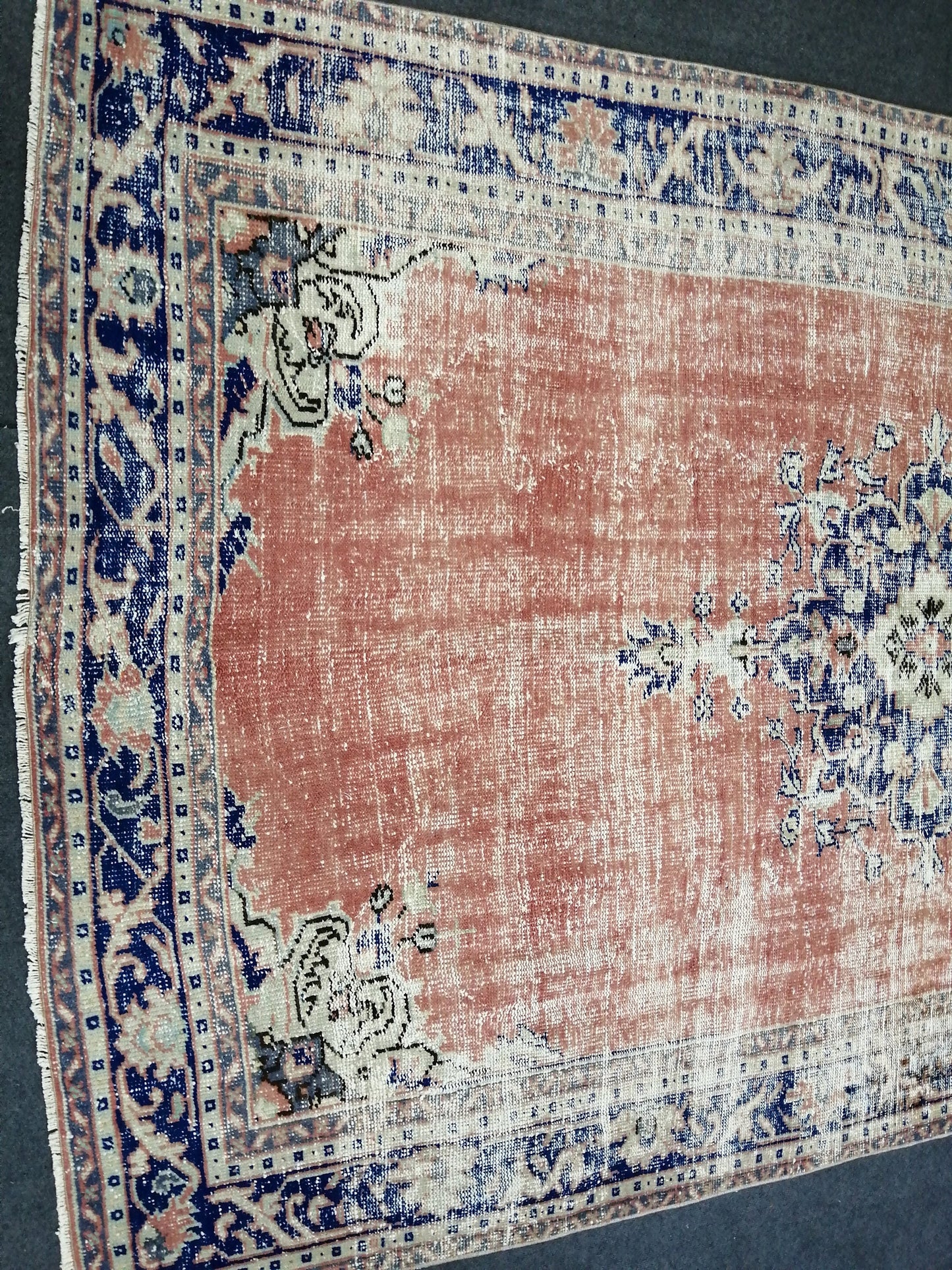 6.2 x 9.8 Large Area OUSHAK RUG TURKISH Oushak Rug Vintage Blue Orange Rug Distressed Wool Oriental Rug Hand Made Rugs Vintage Turkish Rug