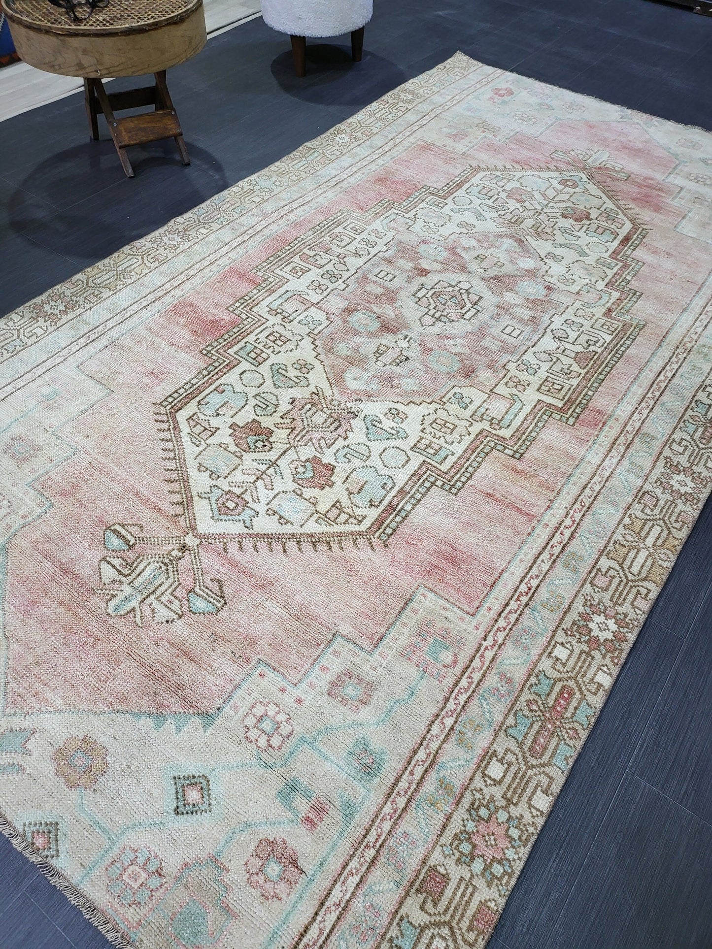 Antique Rug, Muted TURKISH RUG, 4.5 x 8.2 VINTAGE Rug, Living Room Rug, Oushak Rug, Handmade Rug, Earth Tones rug, Persian Rug,farmhouse rug