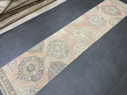 Distressed Runner Rug Muted Turkish Runner 3 x 13.2 Rug  Pink Vintage Runner Rug Hallway Runner Rug Muted Persian Runner Rug Wool Runner
