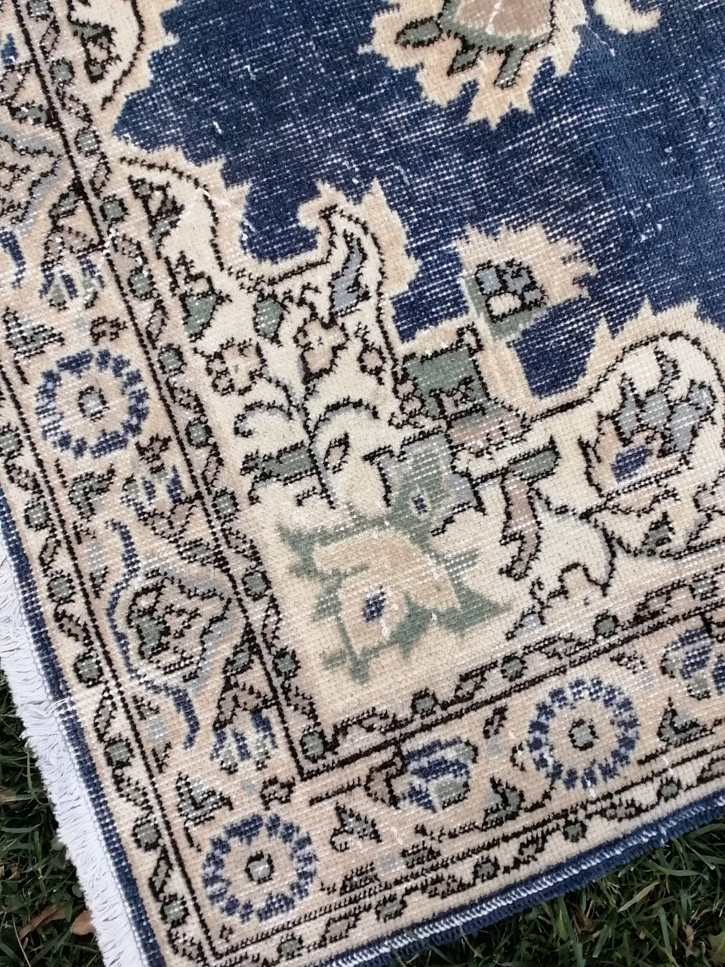 3'10x7 blue  rug, turkısh wool rug, oushak vintage rug, kıtchen rug area rug