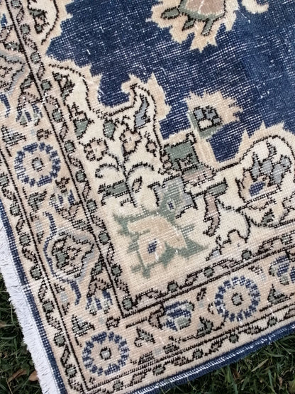 3'10x7 blue  rug, turkısh wool rug, oushak vintage rug, kıtchen rug area rug