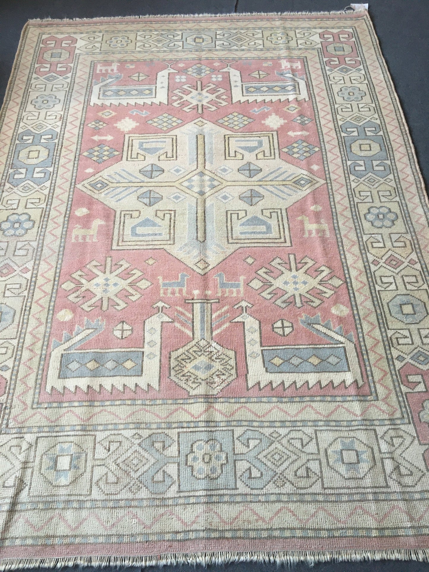 5x7 feet handmade turkish large rug, big wool oushak rug, red vintage largest area rug, bohemian blue kitchen rug, bedroom floor etnique rug