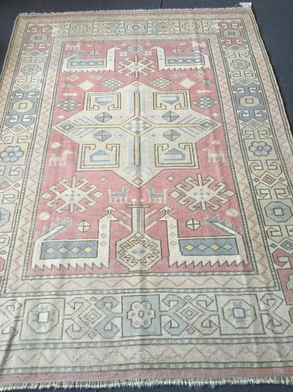 5x7 feet handmade turkish large rug, big wool oushak rug, red vintage largest area rug, bohemian blue kitchen rug, bedroom floor etnique rug