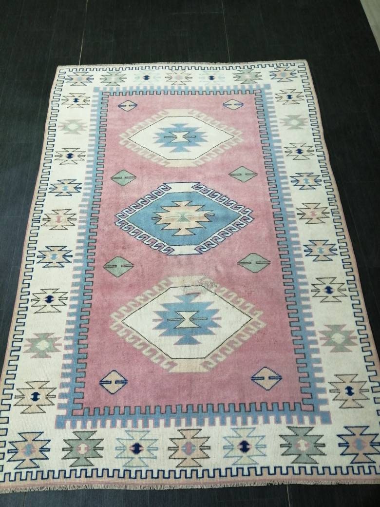 Vintage Turkish Rug 5.2 x 7.7 Oushak Rugs Vintage Oushak Runner Rug Vintage Oriental Rug Wool Oushak Rug Hand Made Rugs Vintage Persian Rug