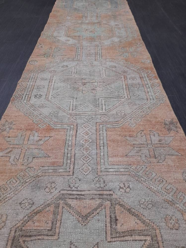 Vintage Runner Rug Muted Turkish Runner Rug 2.5 x 10 Oriental Runner Rug Hallway Runner Kitchen Runner Rug Wool Runner Rug Star Runner Rug
