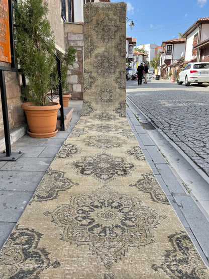 Muted Extra Long Handmade Runner Rug 2.7 x 23.5 Long TURKISH Runner Rug Vintage Runner Rug Staircase Runner Hand Knotted Runner