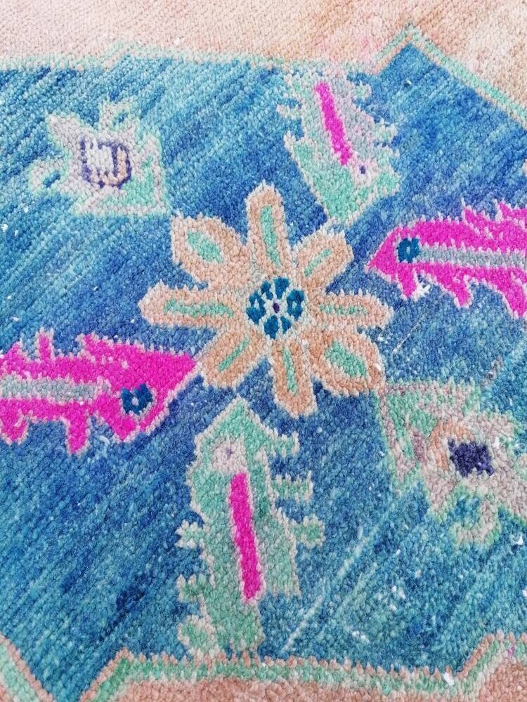 Vintage  blue runner, oushak wool runner 3x10'4 hallway green runner, turkish runner rug, entery runner, kitchen runner