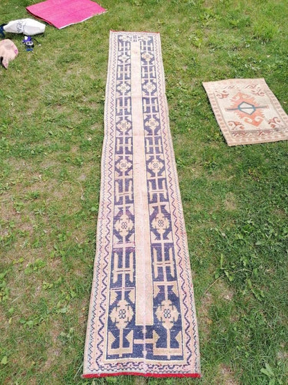 2x10 feet overlong runner, turkish runner rug, pink vintage runner rug, hallway handmade rug, kitchen runner rug, wool rug overlong runner