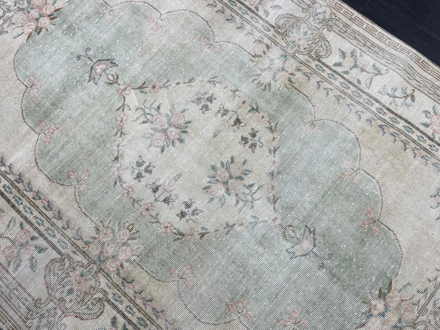 Handmade Rug 6x9 Oushak Rug Distressed Rustic Rug, Light Green Rug Hand Knotted Rug Turkish Rug, Farmhouse Rug, Vintage Rug, Wool rug