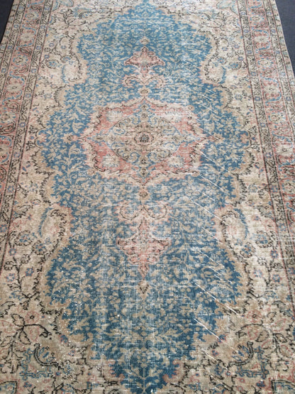 8.3x5 Light Pink Rug,Light Blue Rug,Turkish Rug,Vintage Rug, 5x8 Oushak Rug,Hand made Rug, Wool rug