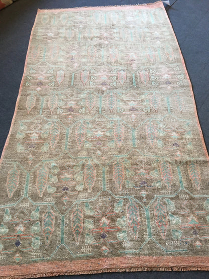 3.5x6 feet handmade vintage rug, turkish large bedroom rug, living room wool muted rug, wide kitchen area rug, oushak large bathroom rugs