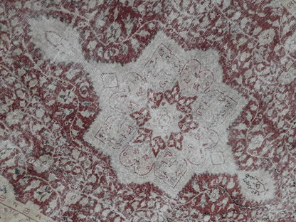 Vintage Turkish Rug 6.6 x 9 Oushak Rug Persian Rug Oriental Red Rug Muted Vintage Floral Rug Elegant Wool Rug Distressed HAND Knotted Rug