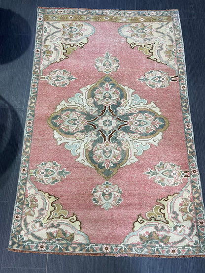 Vintage Turkish RUG, Oushak Rug, 3 x 4.9 Vintage Rug, Antique Rug, Handmade Rug, Hand Knotted Rug Bohemian Rug Wool Rug