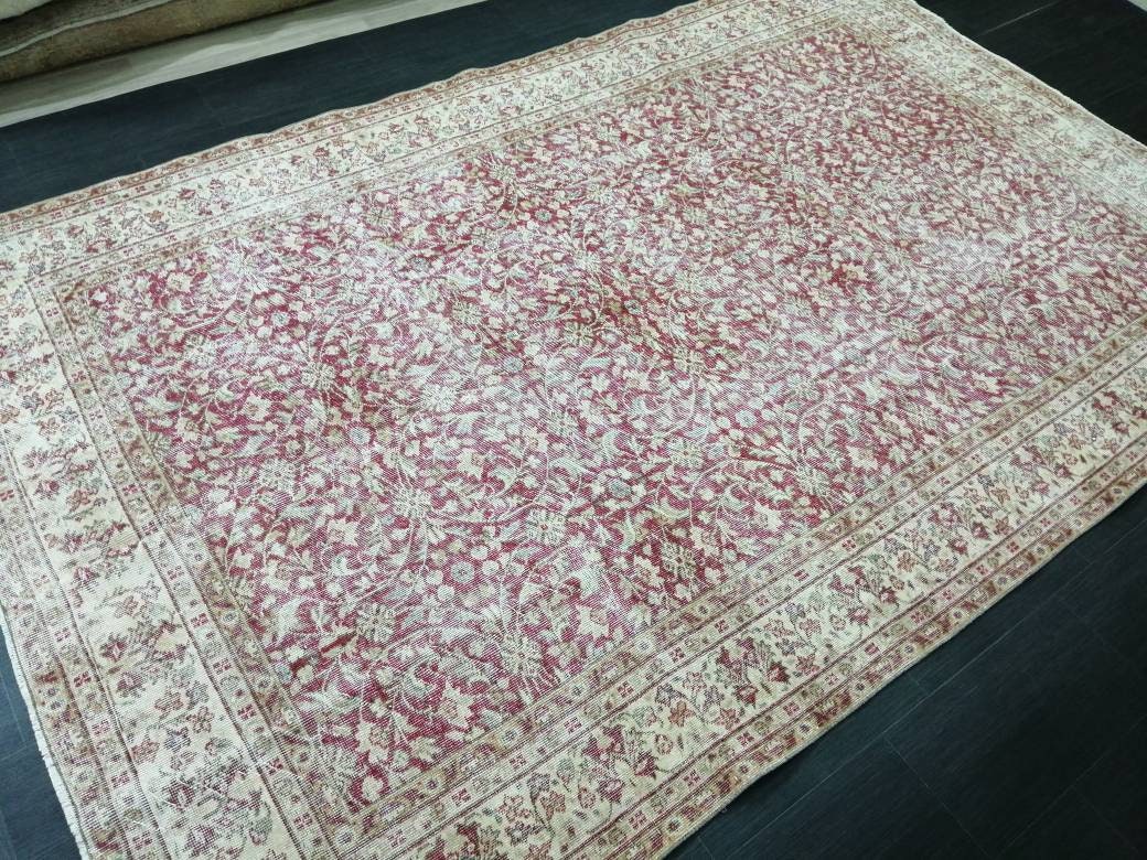 Vintage Turkish Rug 6.6 x 10. 3 Muted Oushak Rug Muted Vintage  Rug Wool Oushak Rug Hand Made Rugs Vintage 7x10 Turkish Rug