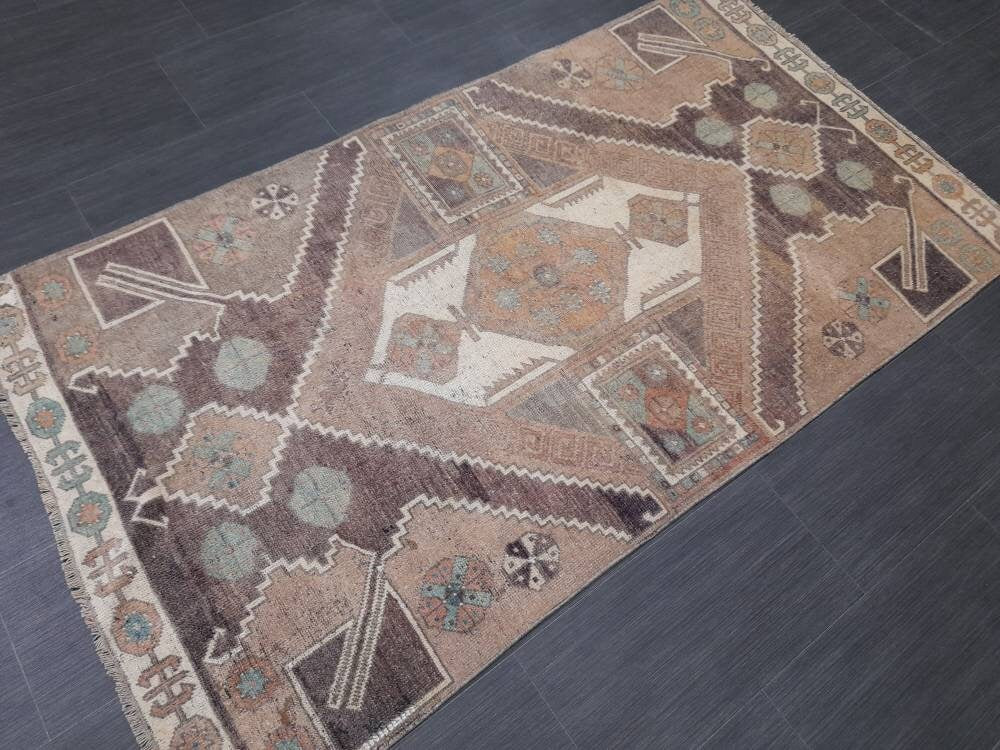 Wool Vintage Rug Turkish Rug 3.3 x 6 Muted Oriental Rug Hand Made Rug Hand Knotted Living Room Rug Kitchen Rug Dark Rug Kars Rug