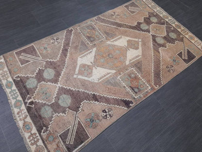 Wool Vintage Rug Turkish Rug 3.3 x 6 Muted Oriental Rug Hand Made Rug Hand Knotted Living Room Rug Kitchen Rug Dark Rug Kars Rug