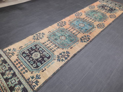 2.9 x 11.8 wool Oushak Runner Rug Turkish Runner Rug Vintage Runner Rug 3x12 Hallway Runner Rug Kitchen Runner Rug Handmade Wool Runner Rug