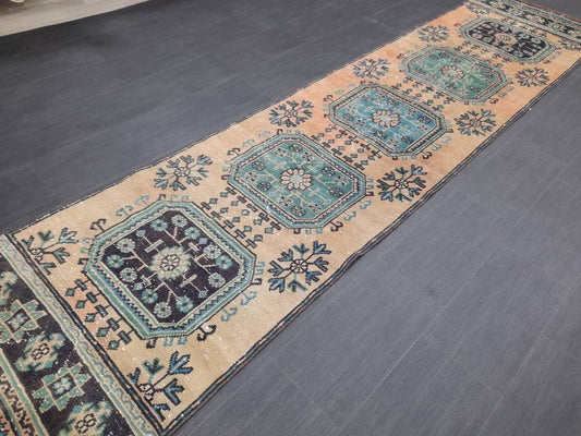 2.9 x 11.8 wool Oushak Runner Rug Turkish Runner Rug Vintage Runner Rug 3x12 Hallway Runner Rug Kitchen Runner Rug Handmade Wool Runner Rug