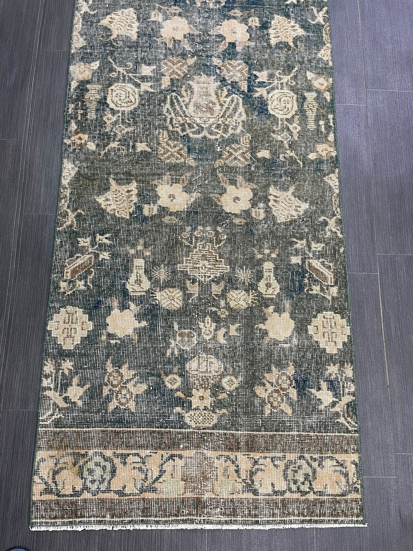 Vintage Runner Rug 2.5 x 7 Turkish Runner Rug Varigated  Brown Vintage Runner Rug Hallway Runner Rug Kitchen Runner Rug Wool Runner