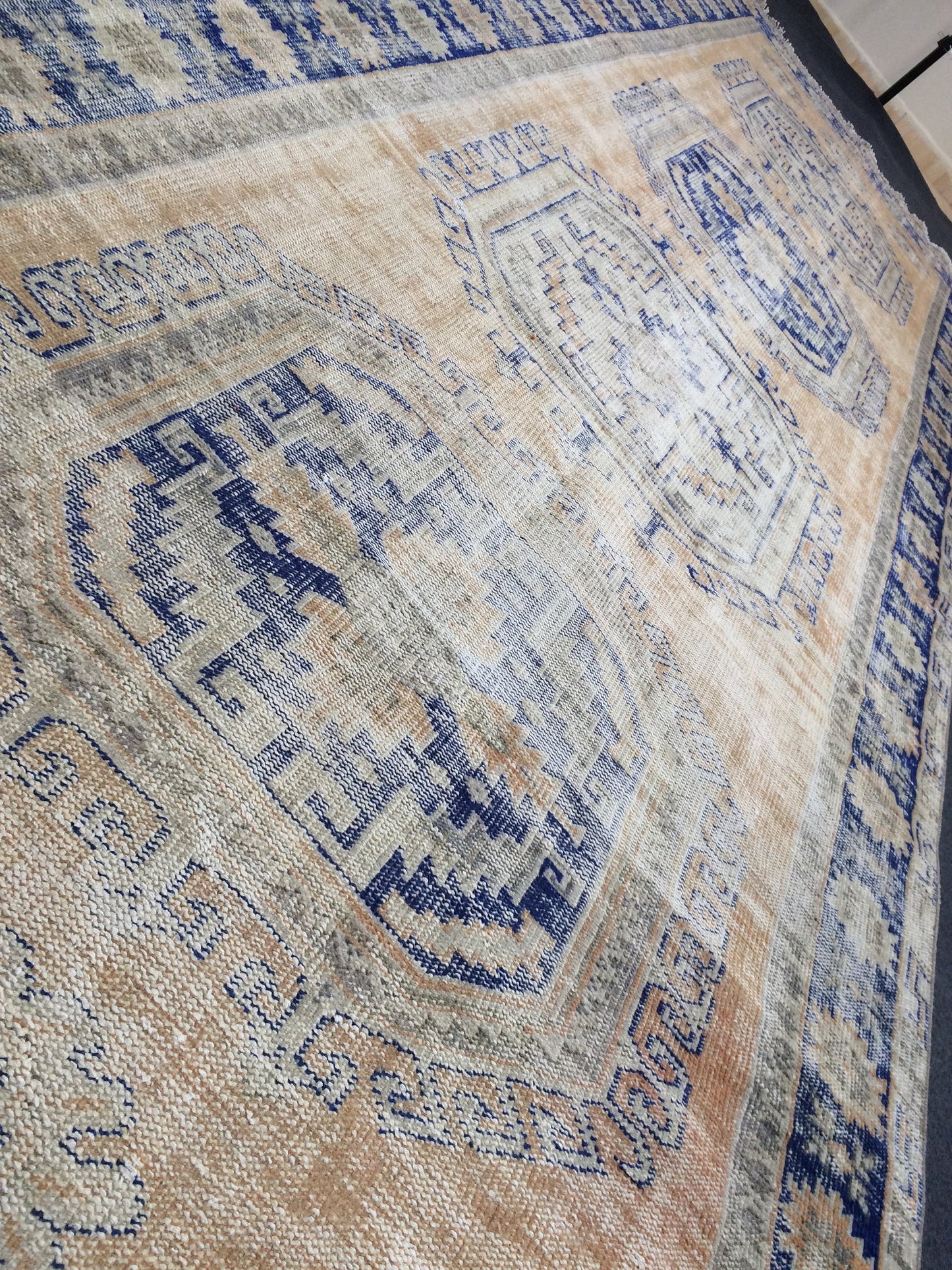 13.3 x 4.6 Oushak Runner Rug Turkish Runner Rug Vintage Runner Rug Hallway Runner Rug Kitchen Runner Rug Wool Runner Rug Wool blue dyes