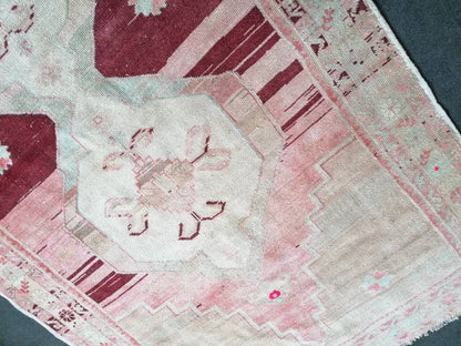 4'9x9 oushak turkish rug, pastel turkish rug, vintage hand made wool runner hallway vintage rug,kitchen runner rug