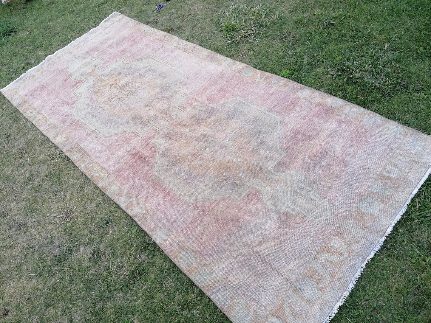 Oushak wool runner rug, vintage hallway runner 4'2x9'7 turkish hand made wool rug kitchen runner rug,