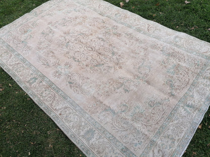 Oushak rug 6x9'4 distressed mudet vintage rug, faded living room rug anatolian rug