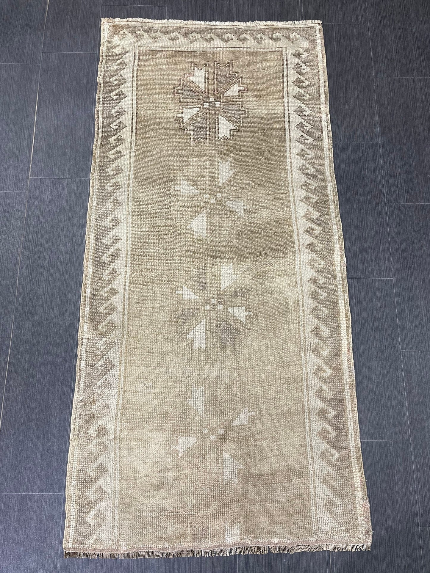 Vintage Runner Rug Muted Turkish Runner Rug 2.7 x 6 Handmade Runner Neutral Hallway Runner Kitchen Runner Rug Wool Antique Runner Rug