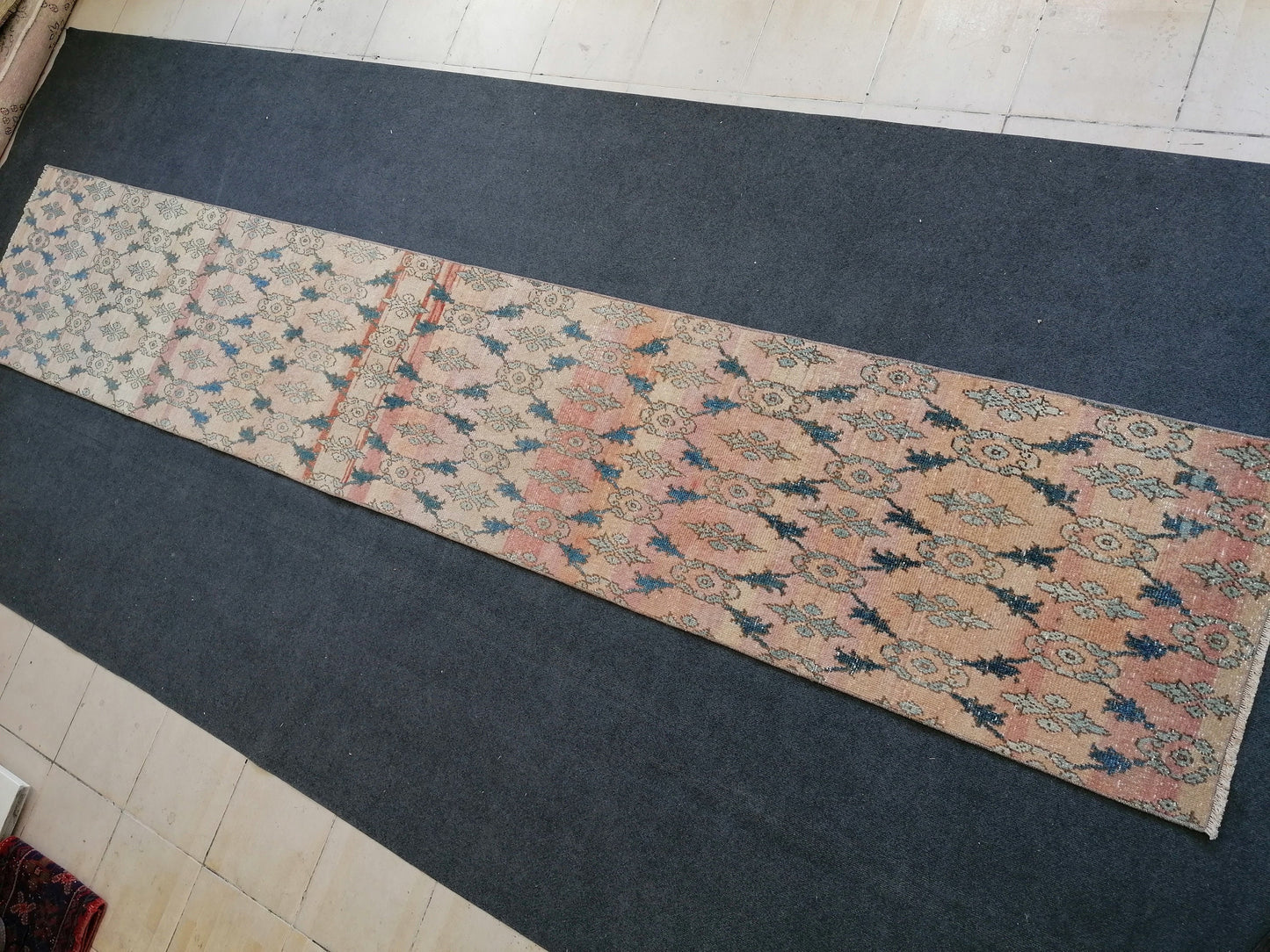 2.3x13.3 feet turkish runner rug, vintage oushak runner rug, kitchen runner rug, hallway runner rug, handmade overlong runner,laundry runner