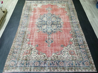 Vintage rug, Persian  Rug, Antique 7 x 10. 3ft. Rug, turkish Rug, Pink Oushak  rug, Ethnic Rug, Traditional Rug, wool Rug,Handmade Rug
