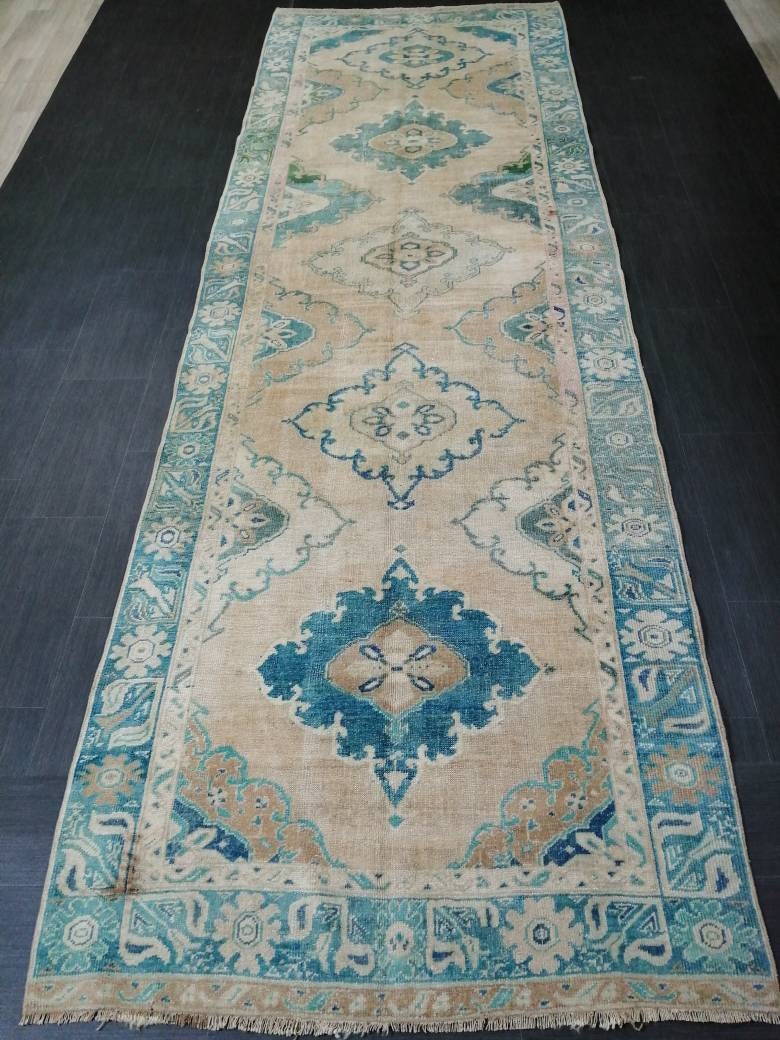 Vintage Runner Rug 4.2 x 13 Persian Runner Rug Wool Oushak Rug Oushak Runner Rug Turkish Runner Rug Kitchen Runner Rug Hallway Runner Rug