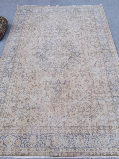 7 x 10 large vintage oushak rug, handmade rug, distressed rug