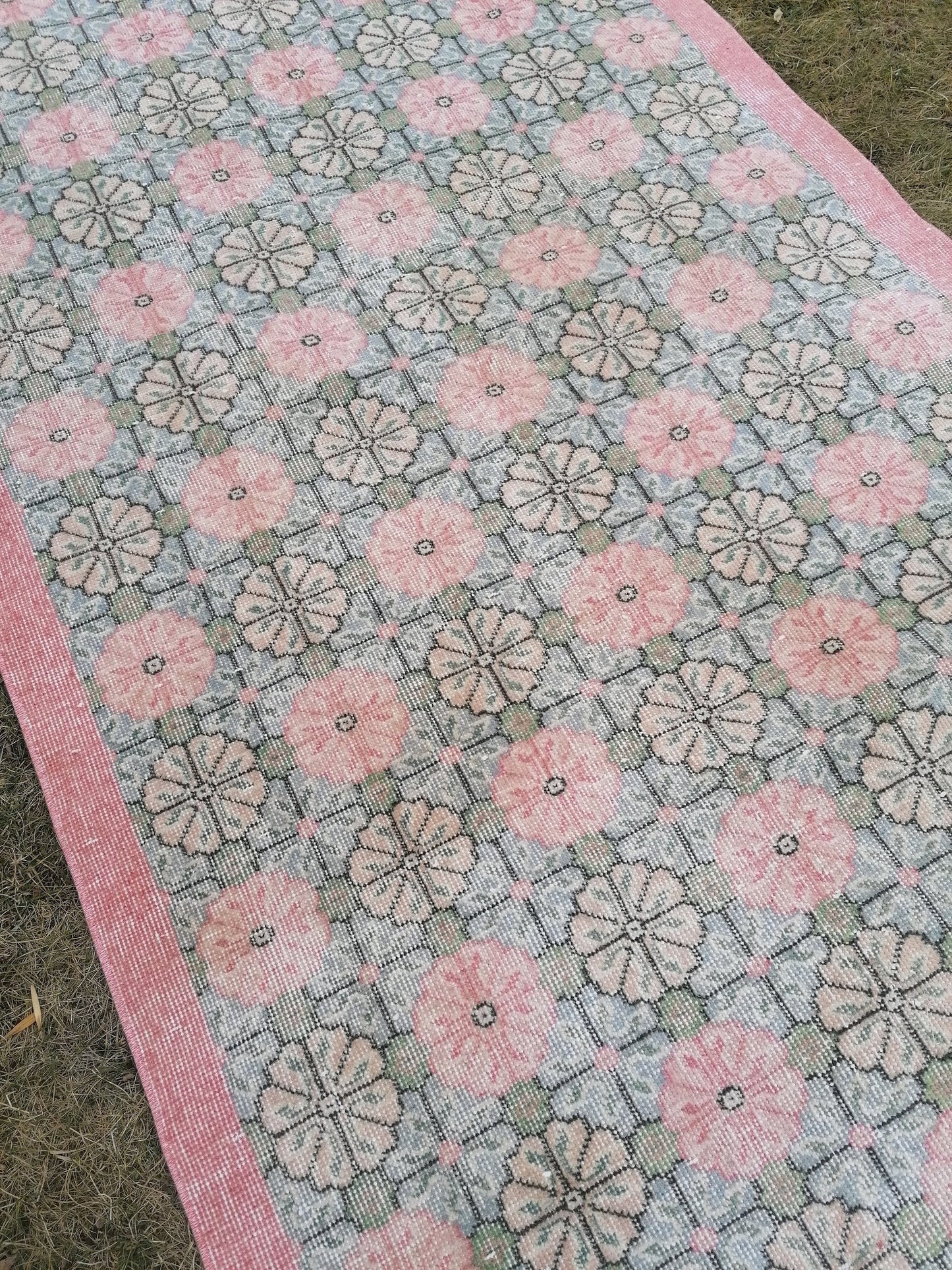 Vintage rug 7x3'11 green oushak vintage rug, anatolian rug,unique hand made bohemian