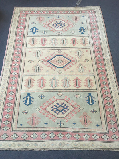 4x6 feet etnique design turkish bedroom rug, handmade kitchen floor rug, oushak bathroom area rug,persian motif large rug,hallway middle rug