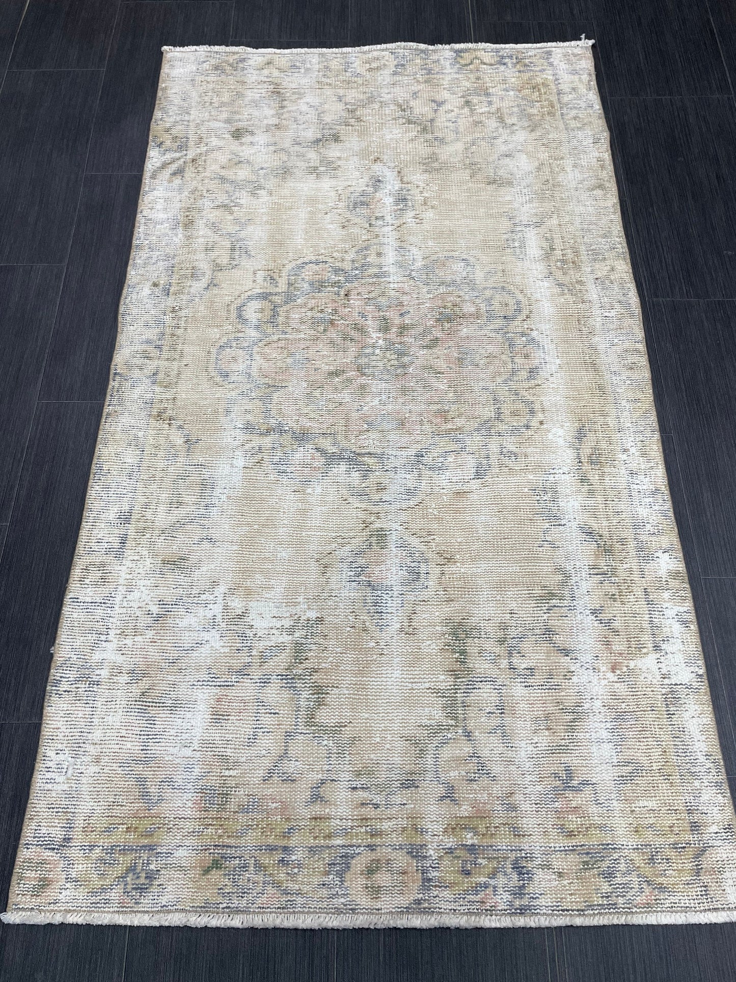 Muted Vintage Rug TURKISH Distressed Rug Vintage 3x5 Rug Oushak Rugs Muted Rug Turkish Oushak Rug, Vintage Oushak Rug Wool Rug