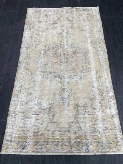 Muted Vintage Rug TURKISH Distressed Rug Vintage 3x5 Rug Oushak Rugs Muted Rug Turkish Oushak Rug, Vintage Oushak Rug Wool Rug