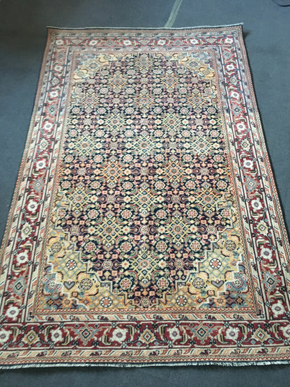 4.3x6.6 feet large handmade persian rug, vintage kitchen floor rug, muted red oushak living room rug, turkish medium bedroom rug,laundry rug