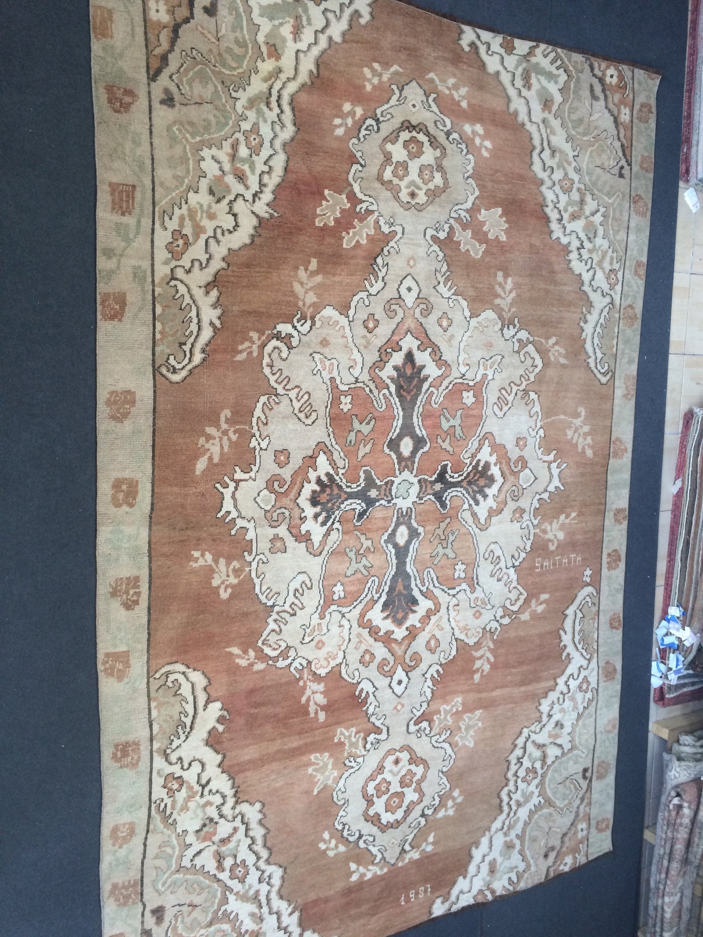 Large Area OUSHAK RUG TURKISH Neutral Rug Vintage 7 x 10.5 Oushak Brown Rug Vintage Rug Wool Kars Rug Hand Made Rugs Wool Hand Knotted Rug