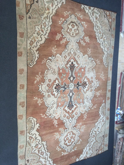 Large Area OUSHAK RUG TURKISH Neutral Rug Vintage 7 x 10.5 Oushak Brown Rug Vintage Rug Wool Kars Rug Hand Made Rugs Wool Hand Knotted Rug