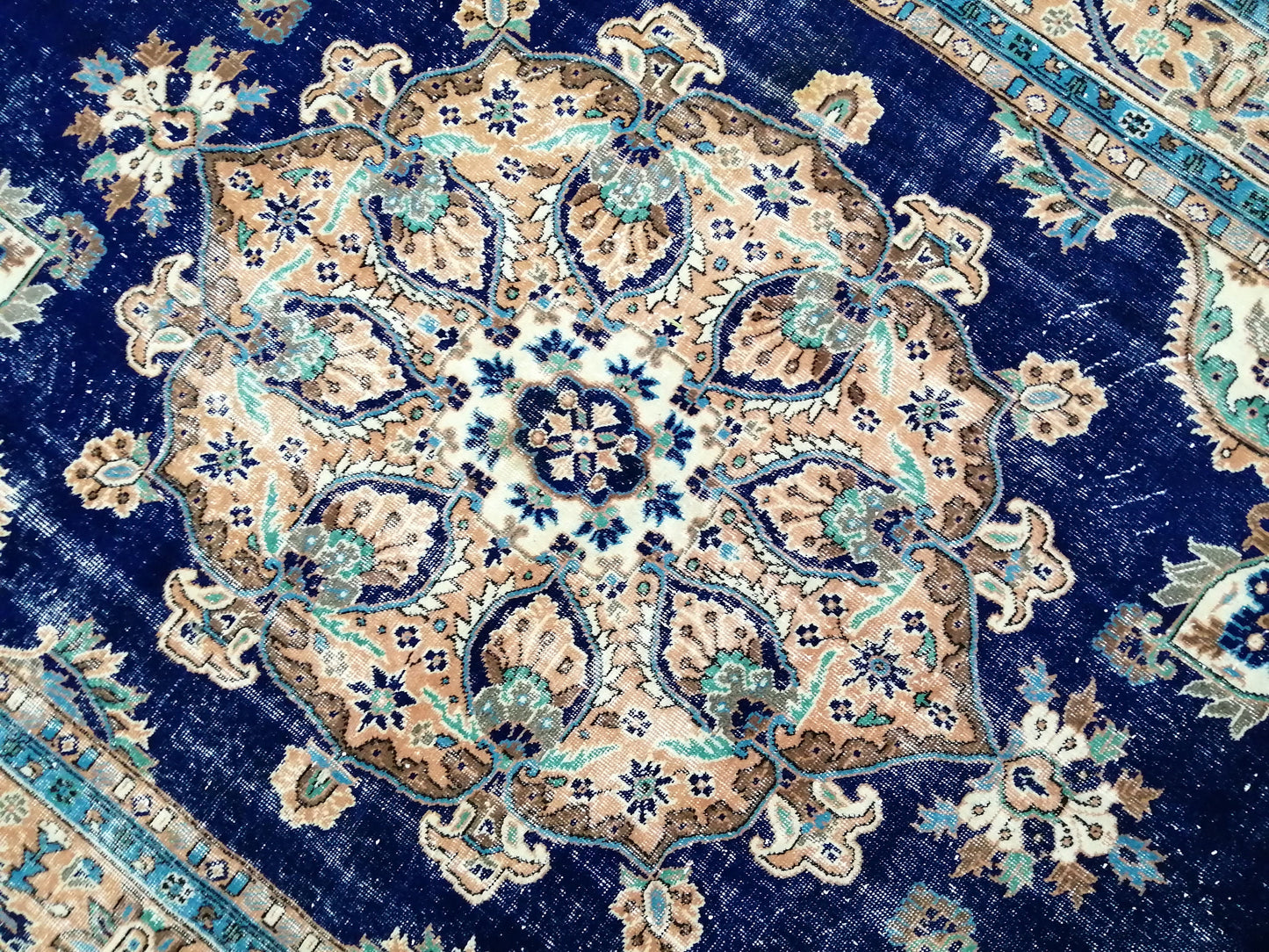 Blue Oushak Rug, 7 x 10.7 Vintage Rug, Bohemian Rug, Rug Runner, Turkish Rug, Farmhouse Rug, Blue Vintage Rug, Wool  Oriental Rug