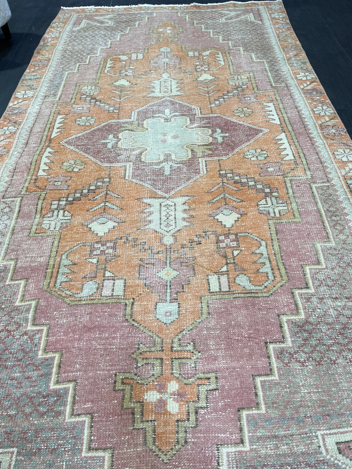 Handmade Rug, Persian 4.5 x 8.5  Rug, Navy Hand Knotted Rug, Vintage Rug, Yellow and Orange Turkish Rug, Oushak Rug, Oriental Rug, Wool Rug