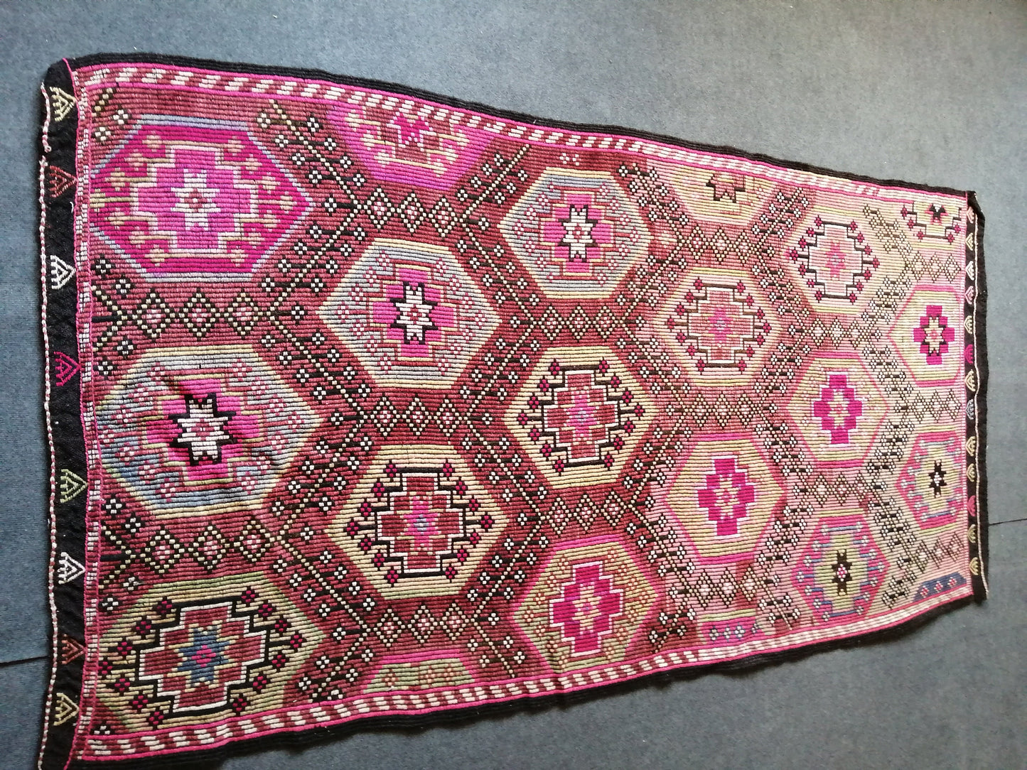 8 x 4 Flatwoven with Embroidery Rug TURKISH HAND MADE Rugs Vintage Turkish Rugs  Oushak Rug   Traditional Rug, Vintage Oushak Rug, Wool Rug