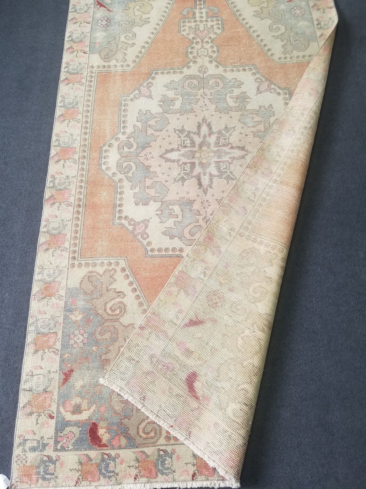 Pastel vintage rug, vintage handmade wool rug, oushak rug,rustic distressed rug 4x7'7  feet