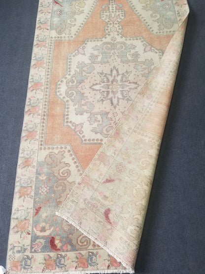 Pastel vintage rug, vintage handmade wool rug, oushak rug,rustic distressed rug 4x7'7  feet