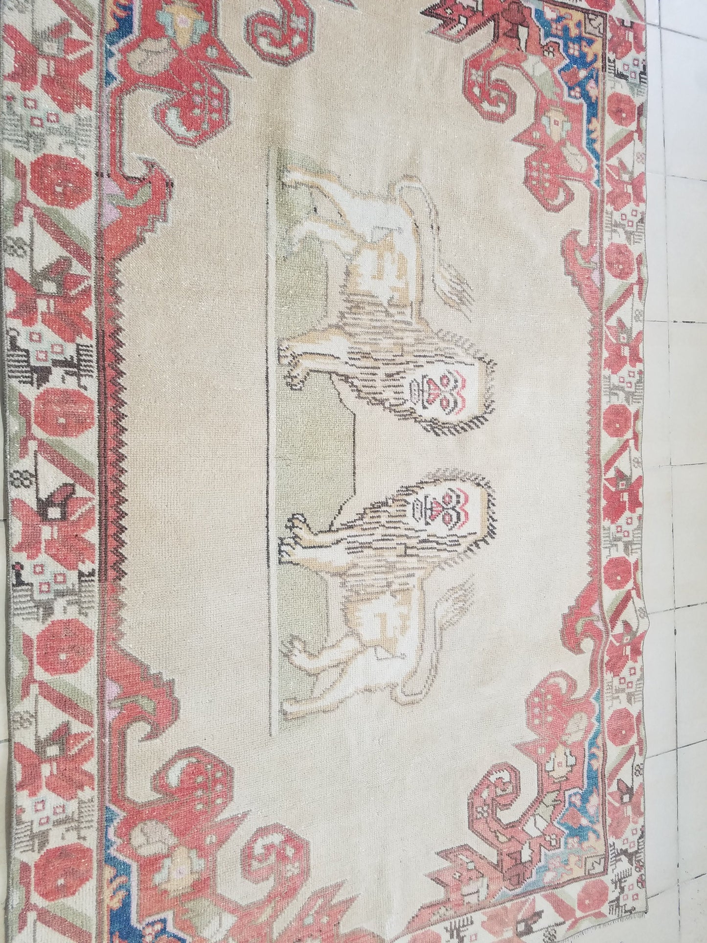 Lion oushak handmade wool rug 4'4x6'12 turkish rug vintage rug, vintage oushak rug, kitchen rug bohemian rug